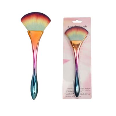 China Angular Blush Professional Rainbow Fan-Shaped Simple Makeup Brush With Slender Size Handle Colorful Brush Loose Powder Fan Blush Brush for sale