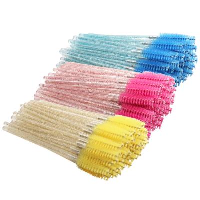 China Disposable Crystal Eyelash Extension Brush 50Pcs Mascara Brush Glitter Handle Mascara Stick Makeup Brush for sale