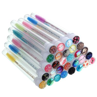 China New Eyelash Eyebrow Brush Mascara Stick Reusable Disposable Applicator Plastic Tube With Diamond Cover for sale