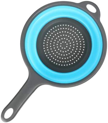 China Viable Space Saver Silicone Kitchen Strainer Collapsible Basket with Handle for Draining Pasta Vegetable Fruit for sale