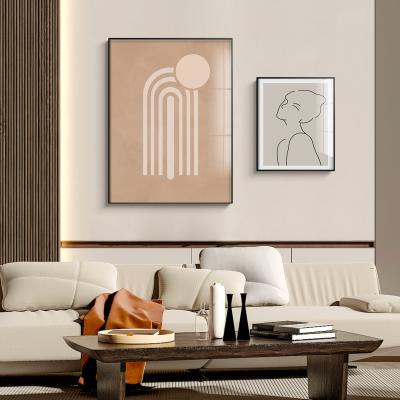 China High Resolution Printing Abstract Minimalist Stripes Morandi Girl And Fruit Young Style Bedroom Living Room Canvas Painting Wall Art for sale