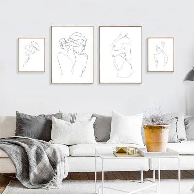 China High Resolution Print Abstract Simple Line Modern Decorative Naked Female Body Art Line Canvas Painting for sale