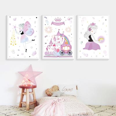 China High Resolution Printing Lovely Decorative Children Cartoon Painting Princess Kids Room Background Wall Painting Frameless Core for sale