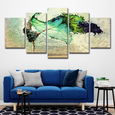 China waterproof & Dustproof Hotel Sofa Background Living Room Forest Crystal Picture Pentatychs Hanging Ballet Girl Dance Poster Painting Green Bedroom for sale