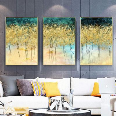 China waterproof & Custom Dustproof Gold Seascape Landscape Tree Digital Art Print Decorative Painting Frame Oil Paintings for sale