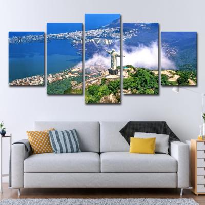 China waterproof & Nordic Hotel Dustproof Sofa Background Living Room Hanging Crystal Picture Pentatychs Christo Of Landscape Paintings Poster for sale