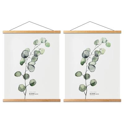 China Digital Printing Minimalist Plants Wooden Poster Frame Hanger Roll Prints Artwork Canvas Painting Magnetic Poster Hanger for sale