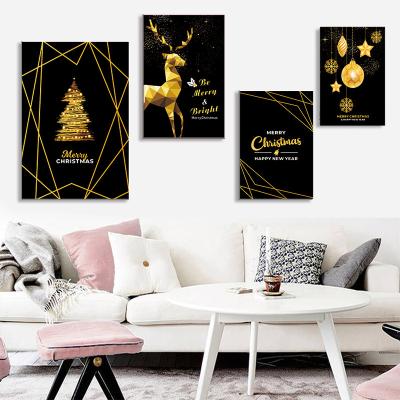 China High Resolution Printing Modern Wall Art Elk Snowflake Christmas Pictures Decorations Household Wall Arts Canvas Paintings New Golden for sale