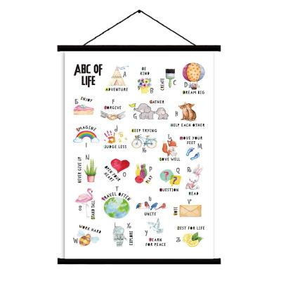 China Digital Printing Kids Art Print Alphabet Magnetic Natural Black Wood Hanger Frame Scroll Poster Canvas for sale