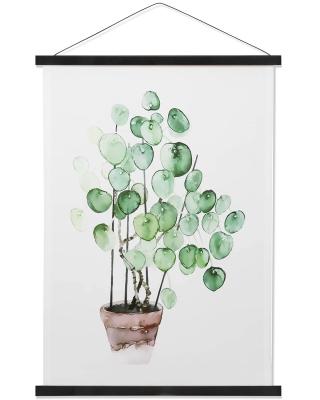 China Digital Printing Watercolor Green Plant Poster Magnetic Hanger Wooden Poster Canvas Painting With Wooden Frame Hangers for sale