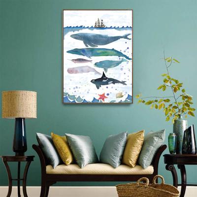 China New Frameless Painting Waterproof and Dustproof Marine Life Watercolor Whale Home Living Room Wall Canvas Decorative Painting for sale