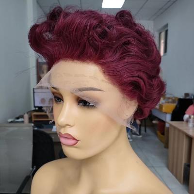 China Other Alia Wigs Short Curly Lead 99j Burgundy Pixie Wigs Raw Indian Hair Lace Front Ready To Ship Virgin Hair Wholesale Vendors for sale