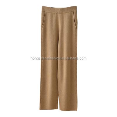 China Wholesale Women's Italian Casual Pure Cashmere Anti-Wrinkle Factory High Waist Straight Leg Pants Solid Color Winter Sweater Warm Pants for sale