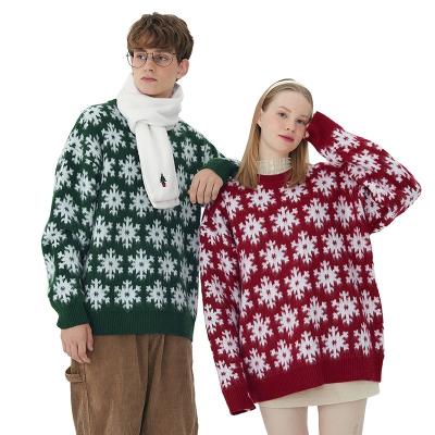 China Anti-wrinkle 2021 holiday winter winter long sleeve jacquard men and women knitted acrylic ugly christmas sweater snowflake pullover sweater for sale