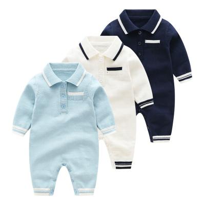 China 100% Soft Baby Rompers Baby Boy Anti-Wrinkle Rompers Toddler Wholesale Newborn Turn Down Collar Cotton Clothing Ropa De Bebes for sale