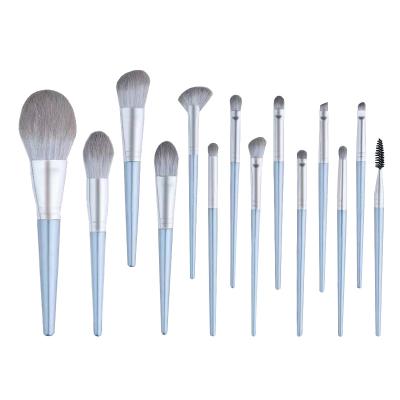 China Angular Blush Portable Wooden Handle 14 Pcs Eye Makeup Brush Set With Logo for sale