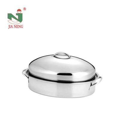 China Sustainable Kitchen Stainless Steel Oval Roaster Covered Lid Turkey Pan , Egg Shape Roasting Pan / Tray for sale