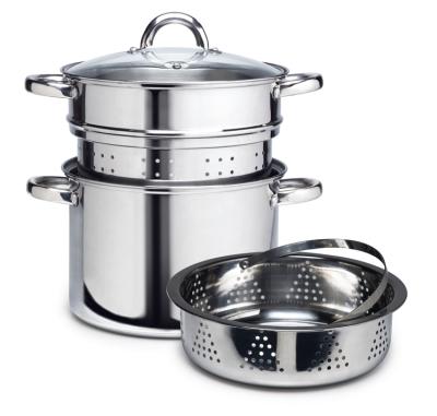 China New Arrival Stainless Steel Sustainable Pasta Cooking Pot Food Pasta Steamer Sets With Strainer for sale