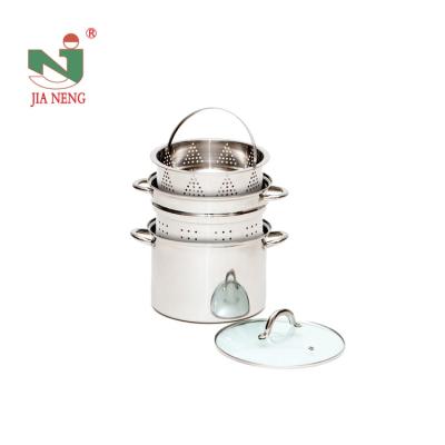 China Factory Induction Safety Stocked Multifunctional Pasta Pot With Steam Italian Stainless Steel Pasta Pot for sale