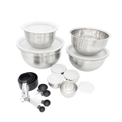 China Sustainable Hot Sale 23 Pcs Stainless Steel Mixing Bowl Set With Colander / Measuring Cup Measuring Cup for sale