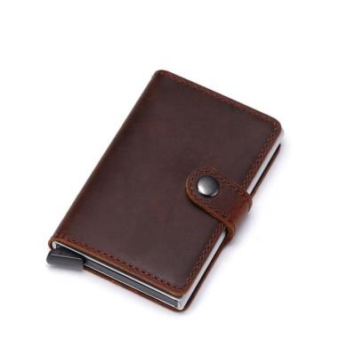 China RFID Blocking Protect New Design Crazy Horse Luxury Genuine Leather Slim Minimalist RFID Protect Credit Card Holder Money Clip Wallet for sale