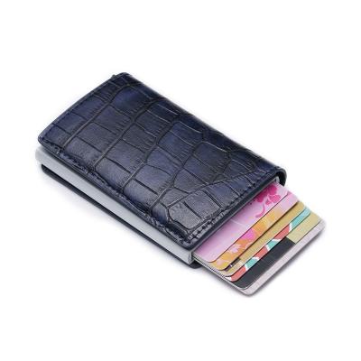 China RFID blocking protect 2020 wholesale hotsale automobile noise up rfid blocking aluminum metal pu leather rfid blocking credit card holder wallet for sale