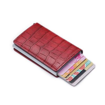 China Manufacturer Customized Wholesale Auto Minimalist Normcore / Noise Up RFID Blocking Aluminum Metal PU Leather Men Credit Card Holder Wallet for sale