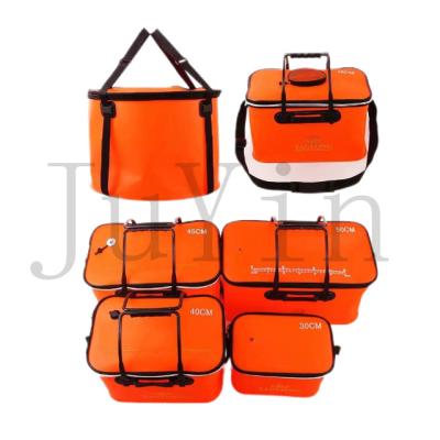 China JuYin Durable Fishing Tackle Supply Wholesale Live Fish Small Fish Bucket Fishing Bag Fishing Water Fish Thickened Folding Bucket for sale