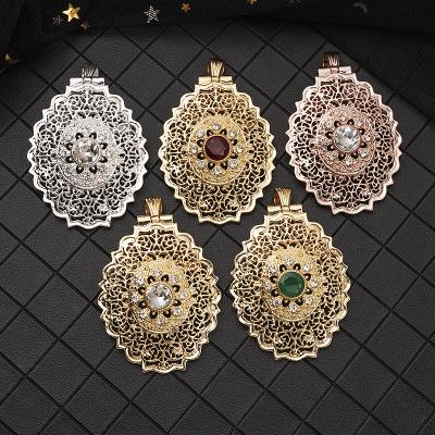 China New Fashion ALLOY Double Pendant Brooch Jewelry European Moroccan Style Rhinestone Brooch for sale