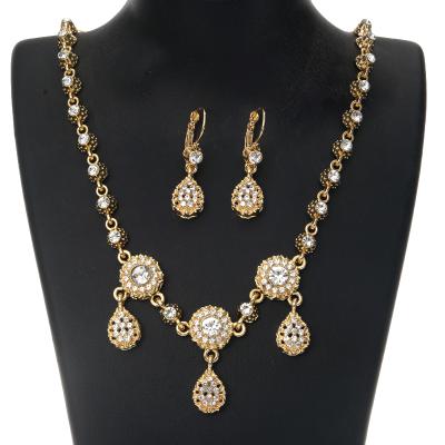 China Classic Water Drop Rhinestone Hair Chain Alloy Metal Jewelry Necklace Earrings Luxury Jewelry Set For Ladies Bridal Headwear And Crown for sale