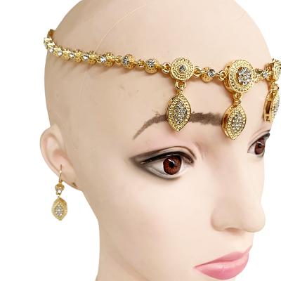 China Tiara Ethnic Women Alloy Metal Bride Hair Ornaments Wedding Popular Algerian Gold Tiara Jewelry Bride Necklace for sale