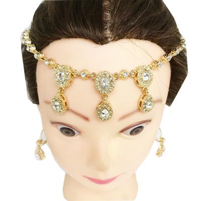 China Fashion Women's Elegant Trendy Crystal Rhinestone Head Chain Jewelry Gold Plated Hair Band Accessories for sale