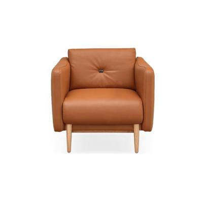 China Modular Royal Italian Leather Sofa Chair Lounger Single Chair With Wood Leg for sale