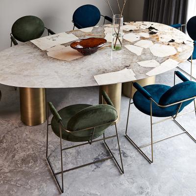 China Other home furniture online for metal dining table and velvet leather chairs. for sale