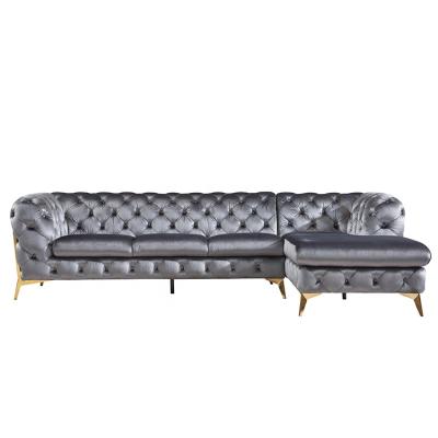 China (Other)Adjustable Reversible L Shape Velvet Chesterfield Wood Sectional Sofa Couch Sleeper Bed For Living Room Lounge for sale