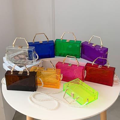 China New Fashion Metal Handle Square Bag Transparent Acrylic Women's Clutch Bag For Women Clear PVC Cross Bag for sale