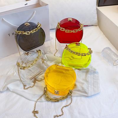 China Fashion Jelly Bag Female New Trendy Clear PVC Small Thick Gold Acrylic Messenger Chains Handbag for sale