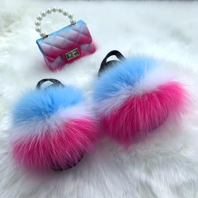 China 2021 Luxury Fur Women's Sandals And Bag Set For Handbag Small Jelly Purse Lady Tote PVC Women And Shoe Sets for sale