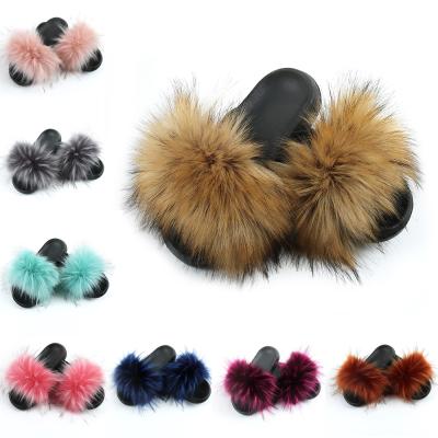 China Fashion trend fur slippers for toddlers and women smudge soft fur slides real fur slippers women slippers for sale