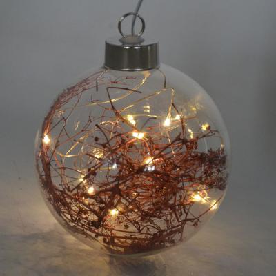 China Europe Hot Sale LED Clear Glass Ball With Pink Dried Flower Decoration For Christmas Ornament for sale