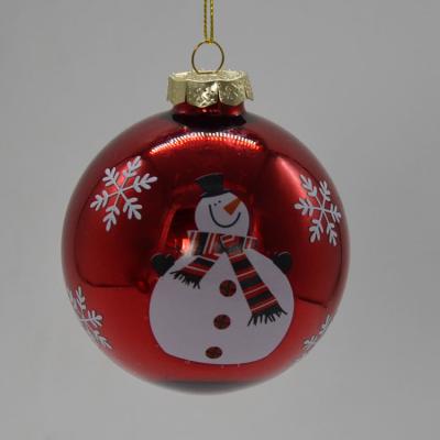 China Europe Christmas Ball Decal Red Glossy Glass Snowman For Christmas Decoration for sale