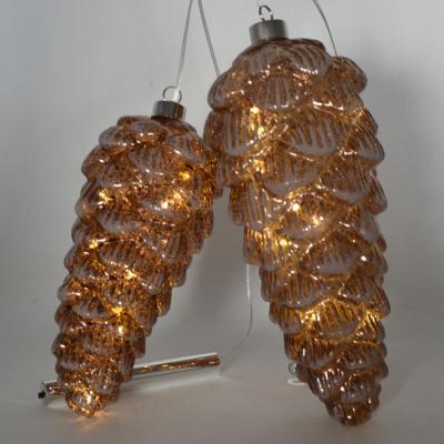 China Europe LED Glass Crafts Mercury Pine Glass Cones For Christmas Decoration for sale