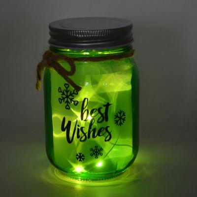 China 2021 Europe new product hot sale led lights glass jar with laser film, glass crafts for christmas decoration for sale