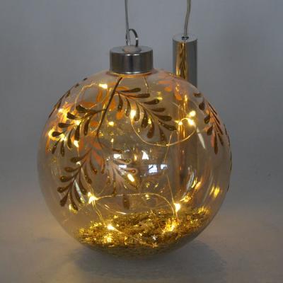 China Europe Christmas LED Gold Brown Glass Ball With Star Sequins And Leaves Decoration for sale