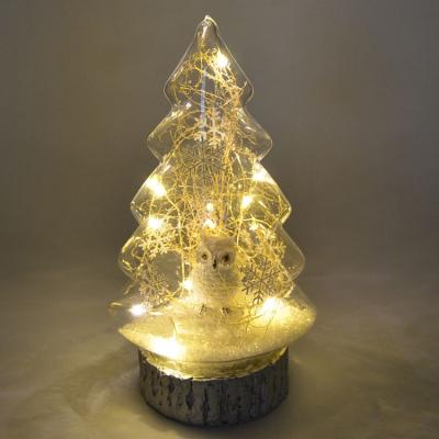 China Christmas decoration or gift hot sale led light glass christmas tree with owl decoration for sale