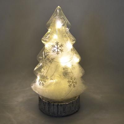 China Clear Glass Christmas Decoration Or Gift Xmas Tree With White Feather And Led Lights Decoration for sale