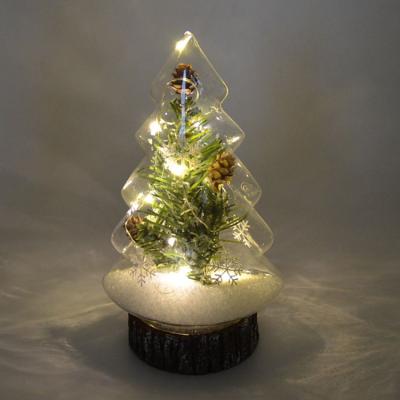 China Christmas Decoration Or Gift Hand Blown Led Light Glass Christmas Tree With Resin Base Decoration for sale