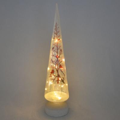 China Christmas Decoration Or Gift Led Light Glass Christmas Tree With Bird Ornament for sale