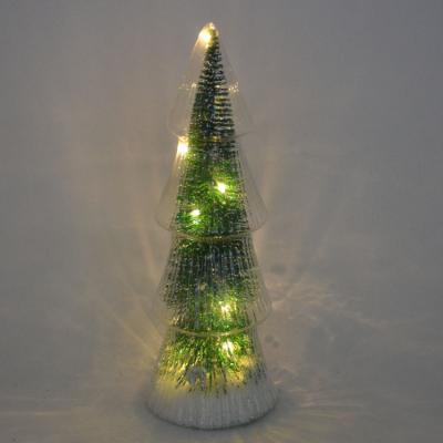 China Christmas Decoration Or Gift Tower Glass Christmas Tree With Snow And Led Light Ornament for sale