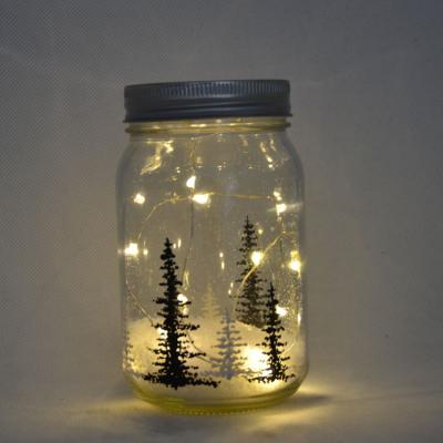 China Europe snow glass jar with lid and led light for home decoration for sale